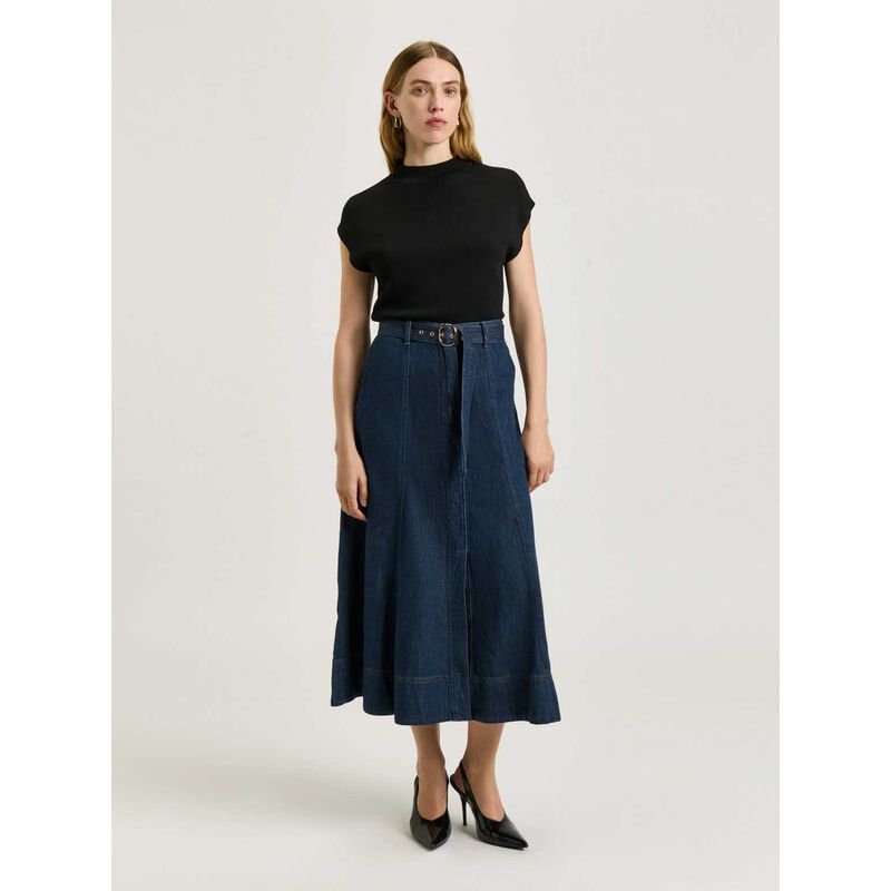 Veronika Maine Cotton Tencel Denim Belted Skirt image number 3
